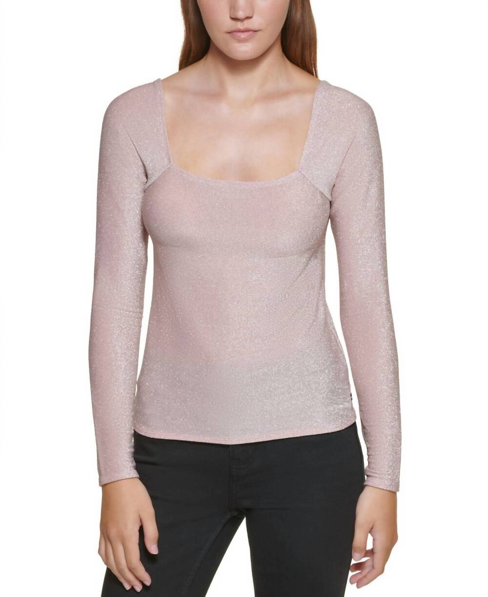 NEW CALVIN KLEIN square-neck shimmer top in enchant/silver